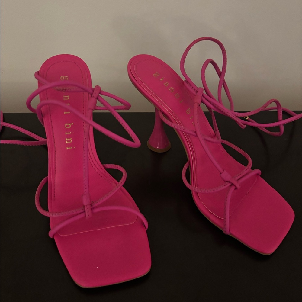 Gianni Bini “Bardi” Hot Pink Square Toe Lace Up Heels